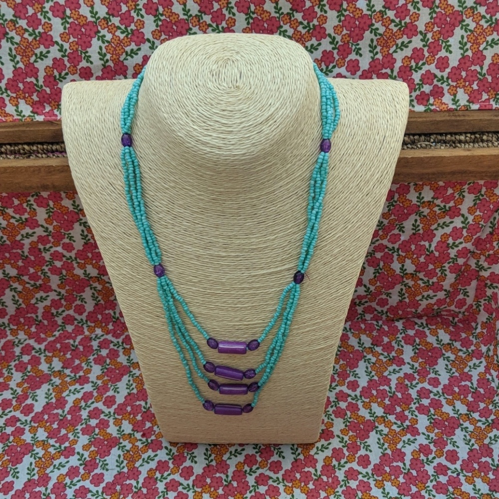 Handbeaded turquoise and purple necklace